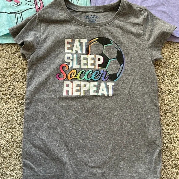 3 - Children’s Place girls size small (5/6) T-Shirts - soccer; flamingo, donut - Picture 2 of 7